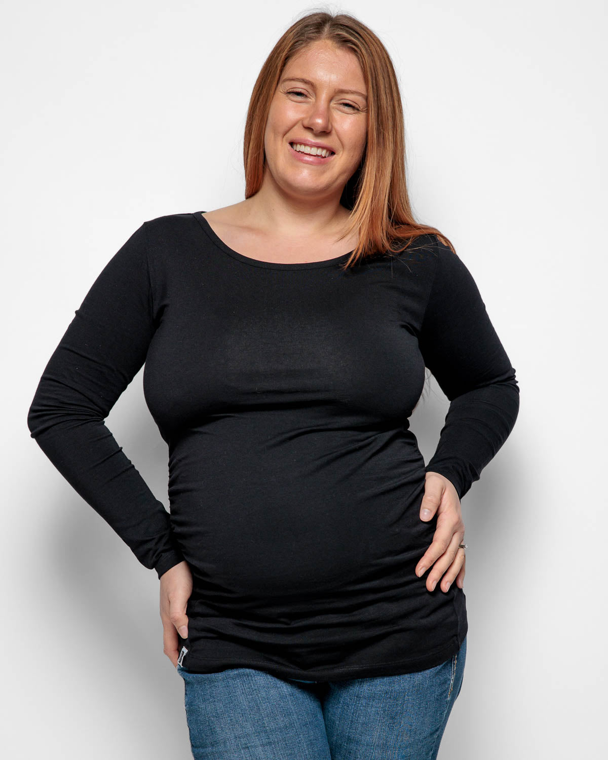 Maternity Long Sleeve Top in Black Organic Cotton for pregnancy