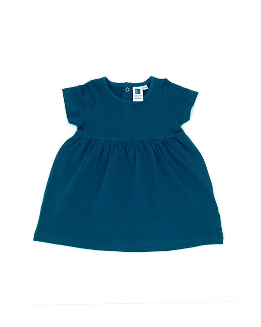 Baby Short Sleeve Dress in Teal Organic Cotton