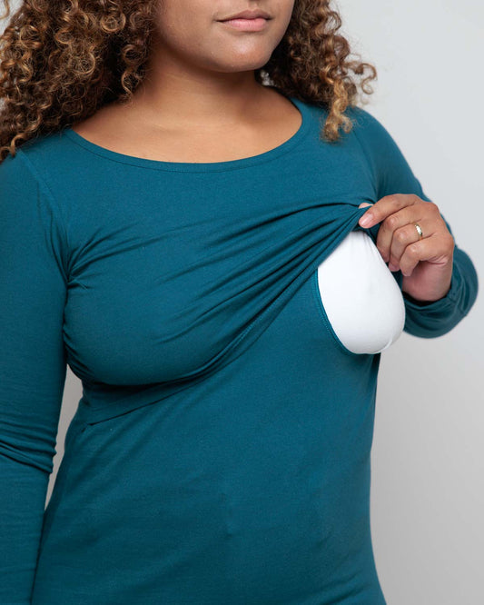 Organic Cotton Long Sleeve nursing Top in Navy for breastfeeding