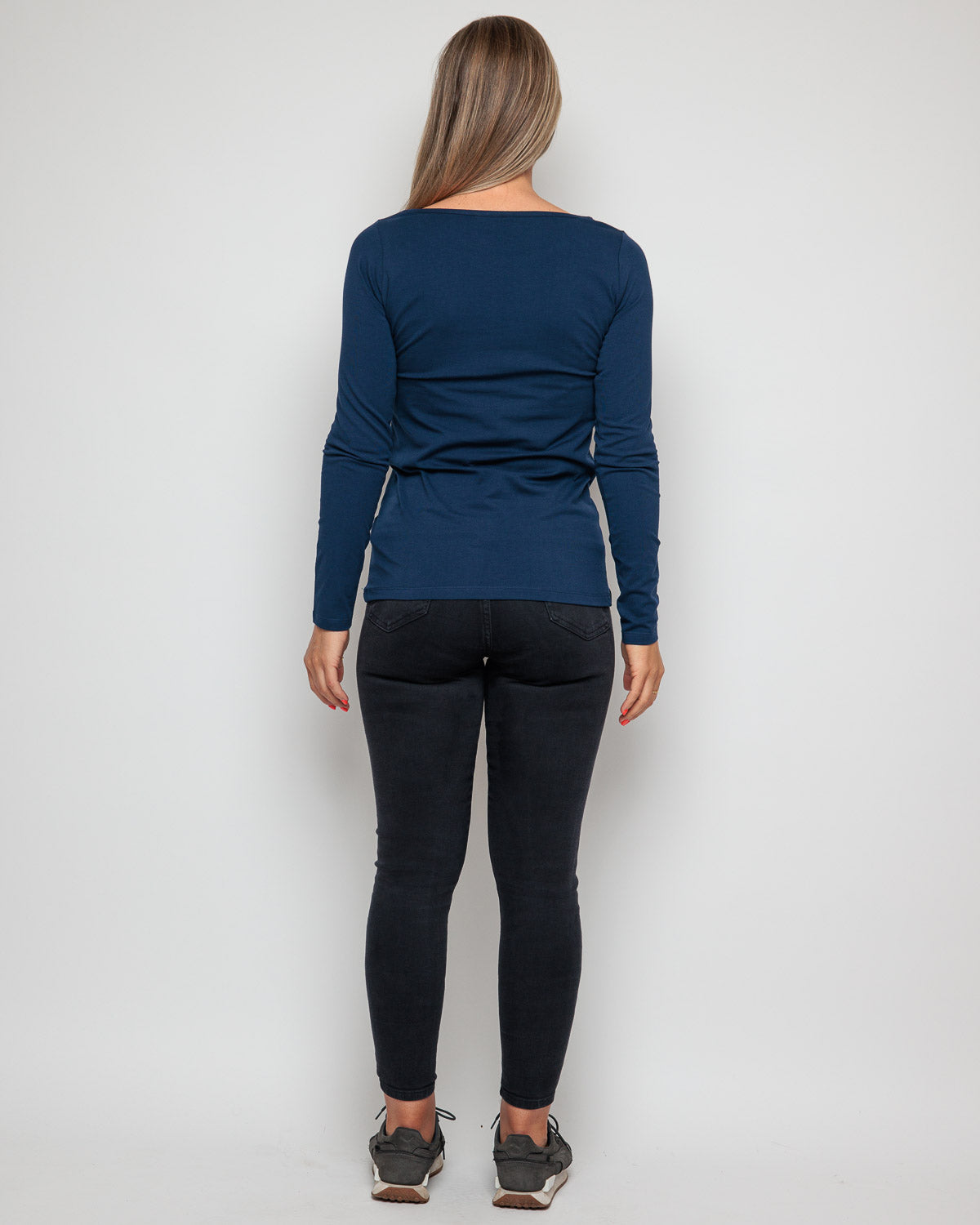 Organic Cotton Long Sleeve Top in navy blue for women