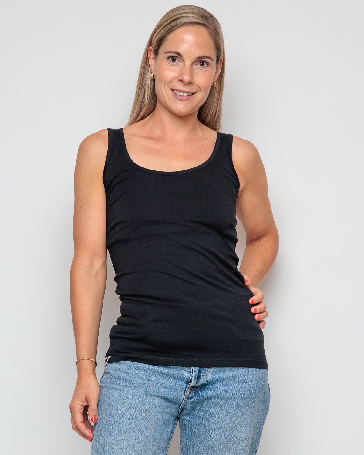 Vest Top in Black Organic Cotton for women