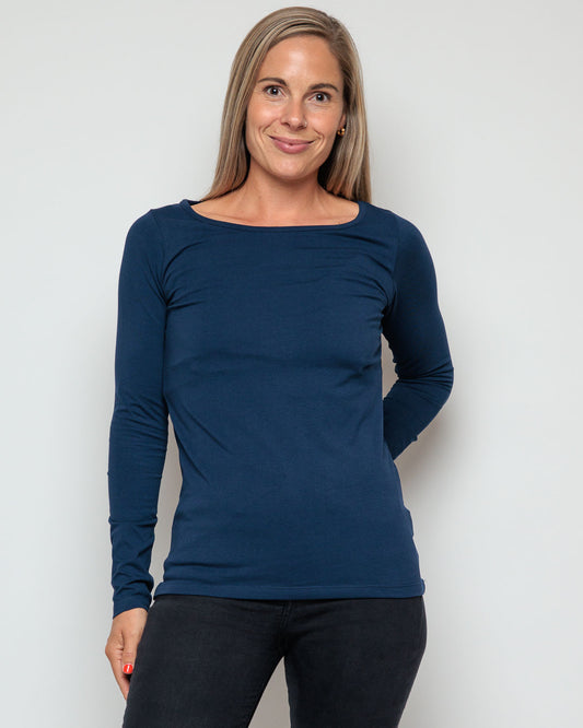 Organic Cotton Long Sleeve Top in navy blue for women