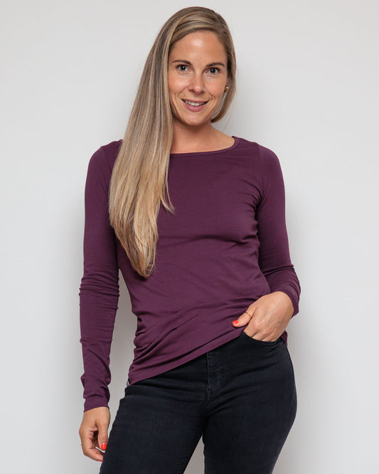 Organic Cotton Long Sleeve Top in plum purple for women